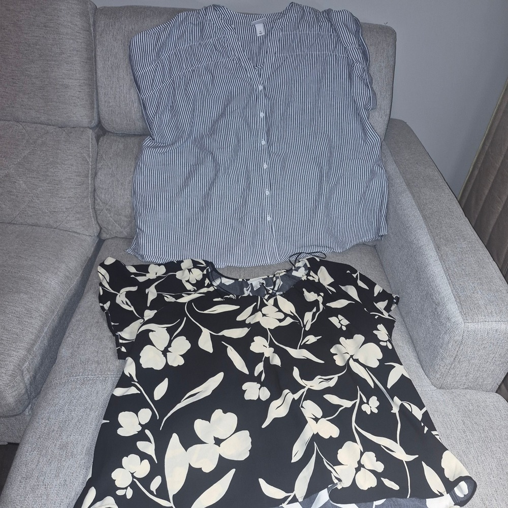 Ava &Viv Womens Tops Lot 2 Striped Button Down & Floral Short Sleeve Blouse 3X